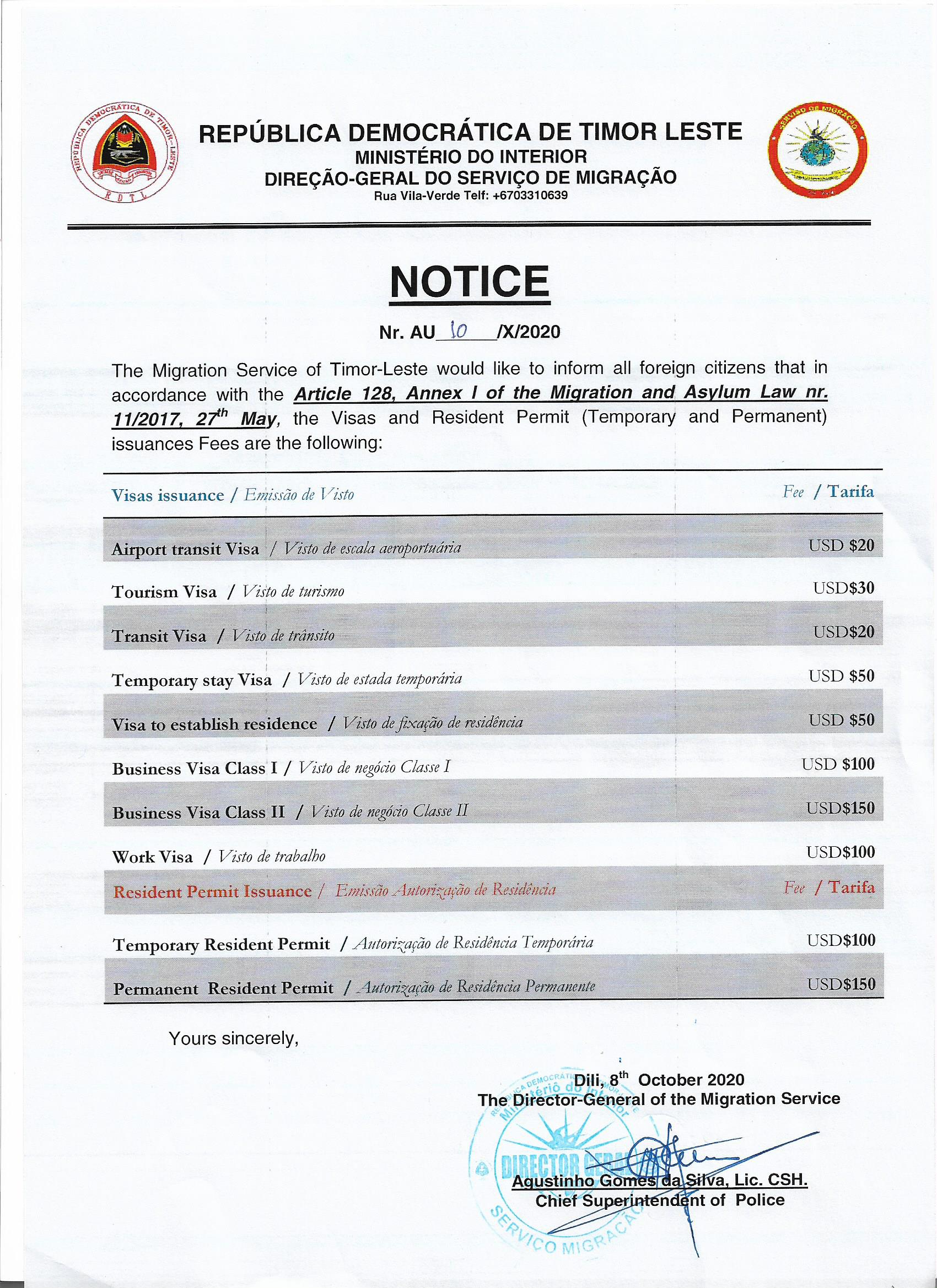 Visa and ERP issuance fees pdf thumbnail